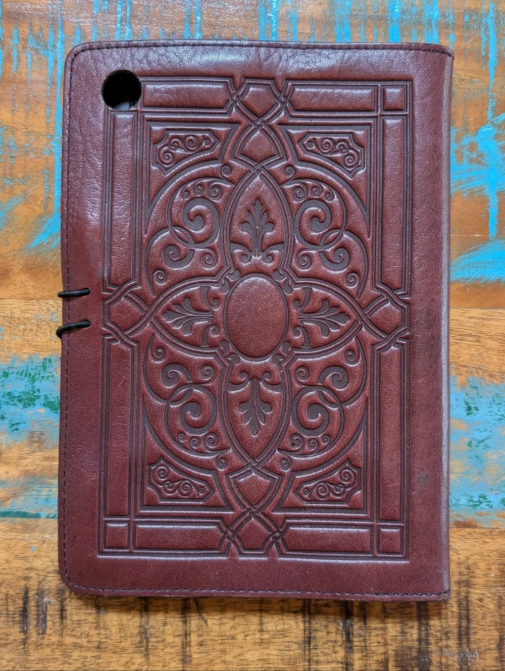 Oberon Design Embossed Leather iPad Mini Cover in Deep Brown
